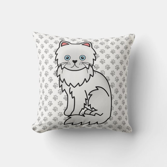 Coussin Chat de dessin animé mignon persan blanc & pattes (Recto)