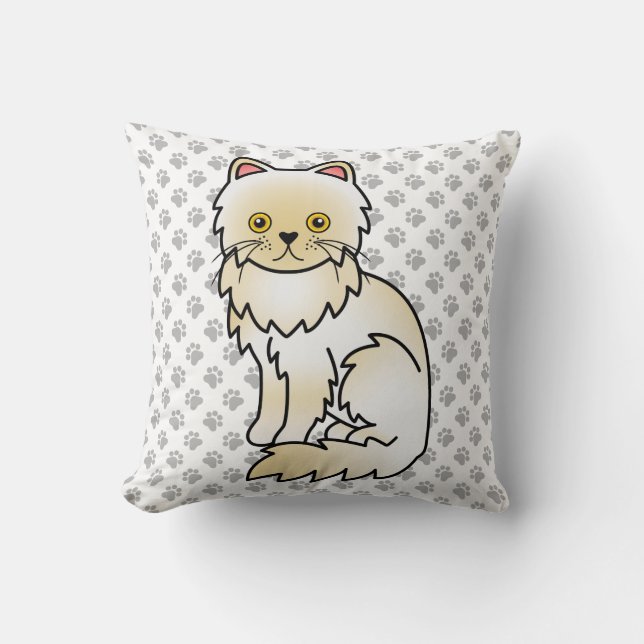 Coussin Chat de dessin animé mignon persan crème & pattes (Recto)