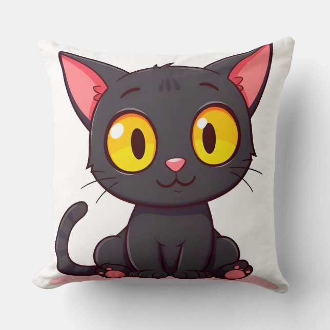 Coussin Chat de dessin animé noir adorable (Recto)