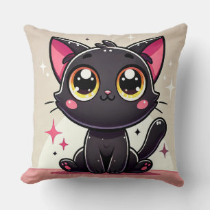 Coussin Chat de dessin animé noir adorable
