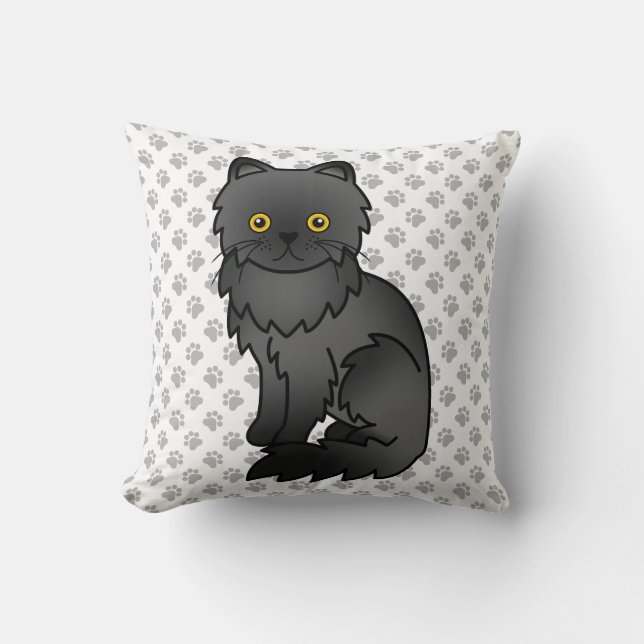 Coussin Chat de dessin animé persan noir mignon & pattes (Recto)