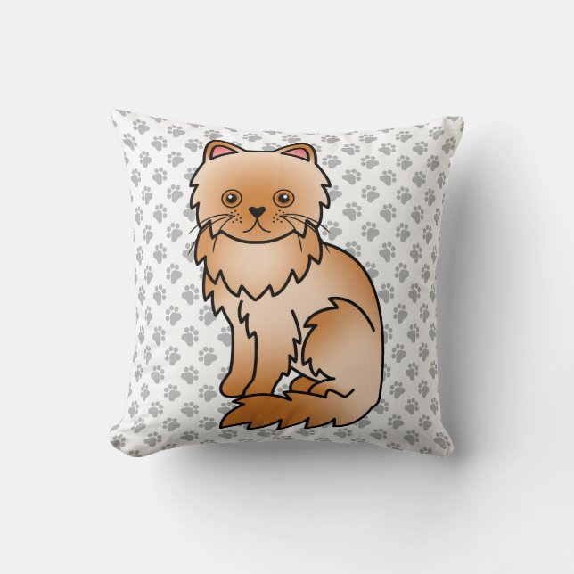 Coussin Chat de dessin animé persan rouge mignon & pattes (Recto)