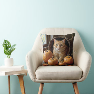 Coussin Chat de gingembre dans une Cornucopia d'action de