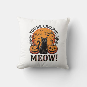 Coussin Chat de Halloween Vintage qui se faufile Meow Grav