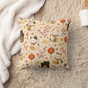 Coussin Chat de la Chance Maneki Neko Japonais Mignon