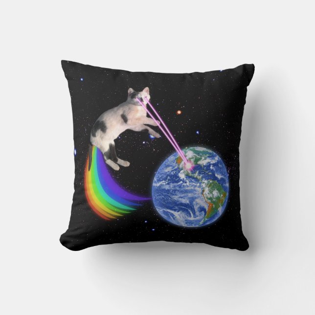 Coussin Chat de l'espace d'arc-en-ciel de laser (Recto)