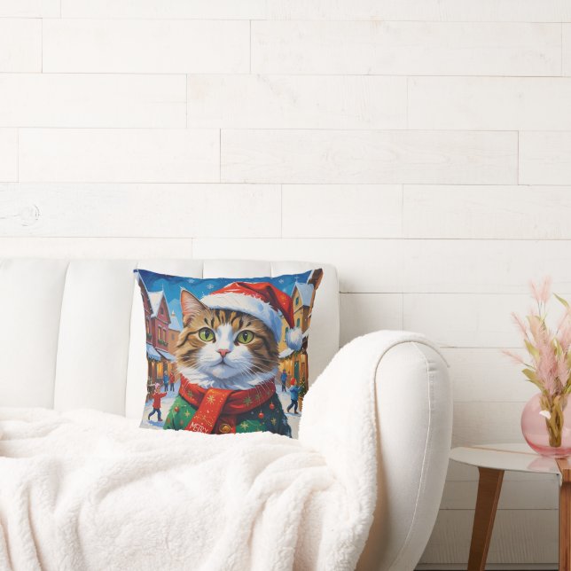 Coussin Chat de Noël à Santa Hat (Canapé)