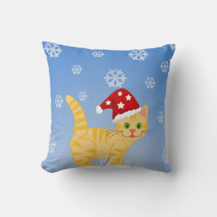 Coussin Chat de Noël amusant Feu de neige jaune Écouteur