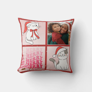 Coussin Chat de Noël amusant Photo personnalisée