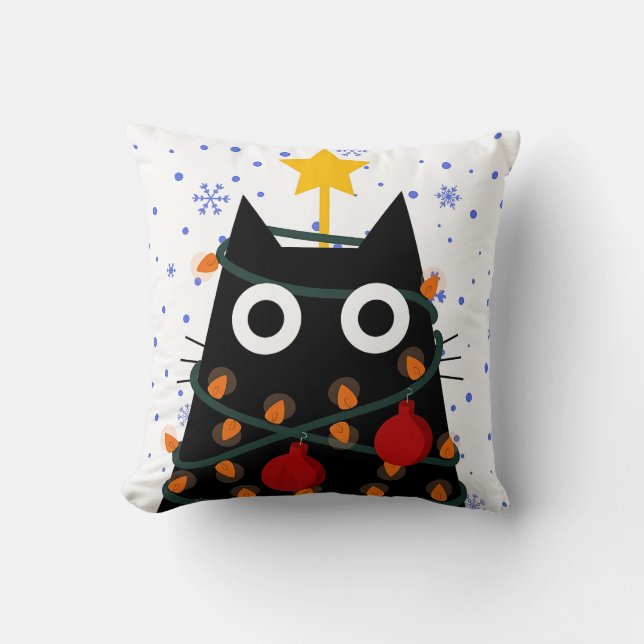 Coussin Chat de Noël Décoratif Esthétique (Recto)