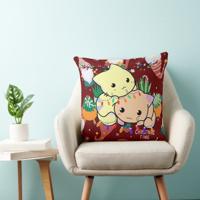 Coussin chat de noël mignon avec lumière de noël (Chaise)