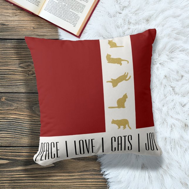 Coussin Chat de Noël Moderne Rouge Or (Créateur téléchargé)
