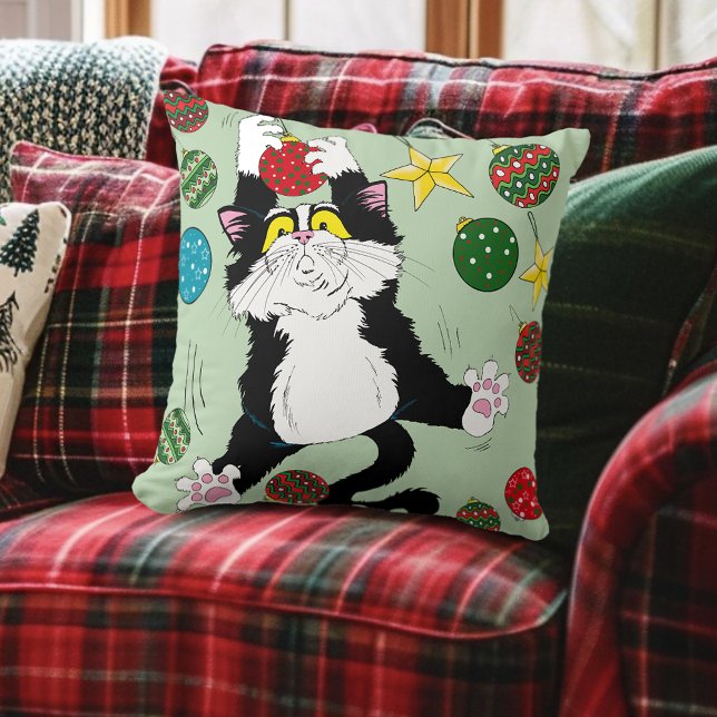 Coussin Chat de Noël noir blanc Tuxedo (Créateur téléchargé)