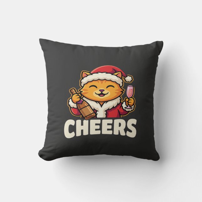 Coussin Chat de Noël se réjouit de la boisson des Fêtes (Recto)