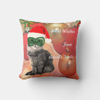 Coussin Chat de Noël sur baubles arrière - plan