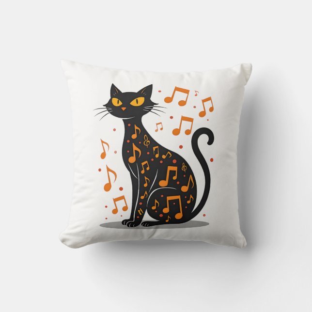 Coussin Chat de note de musique T-shirt Halloween note de  (Recto)