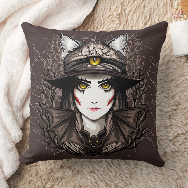 Coussin Chat de sorcière Halloween Déplaisant Portrait mig (Couverture)