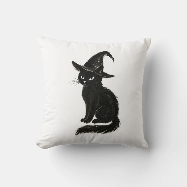 Coussin Chat de sorcière – Illustration d'Halloween à l'en (Recto)