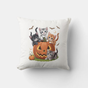 Coussin Chat des années 90 Citrouille Halloween Floral Sai