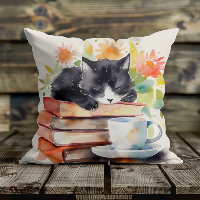 Coussin Chat Détendu et Cosy en Aquarelle (Créateur téléchargé)