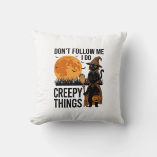 Coussin Chat d'Halloween Choses Effrayantes Sorcière Drôle