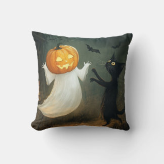 Coussin Chat d'Halloween et fantôme