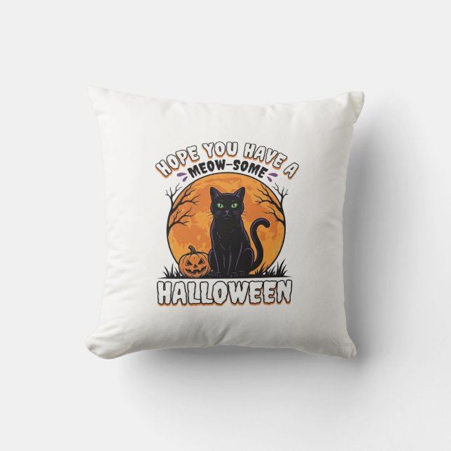 Coussin Chat d'Halloween Meow-Some Dessin de Gravure Vinta (Recto)
