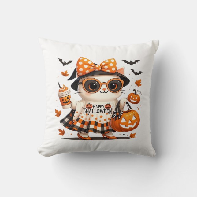 Coussin Chat d'Halloween mignon � Chaton sorcière Kawaii a (Recto)