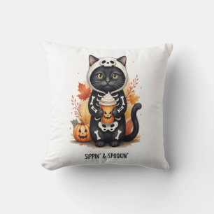 Coussin Chat d'Halloween mignon et effrayant