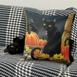 Coussin Chat d'Halloween noir