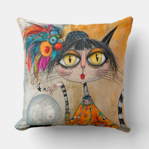 Coussin Chat diseuse de bonne aventure mystique fantaisist