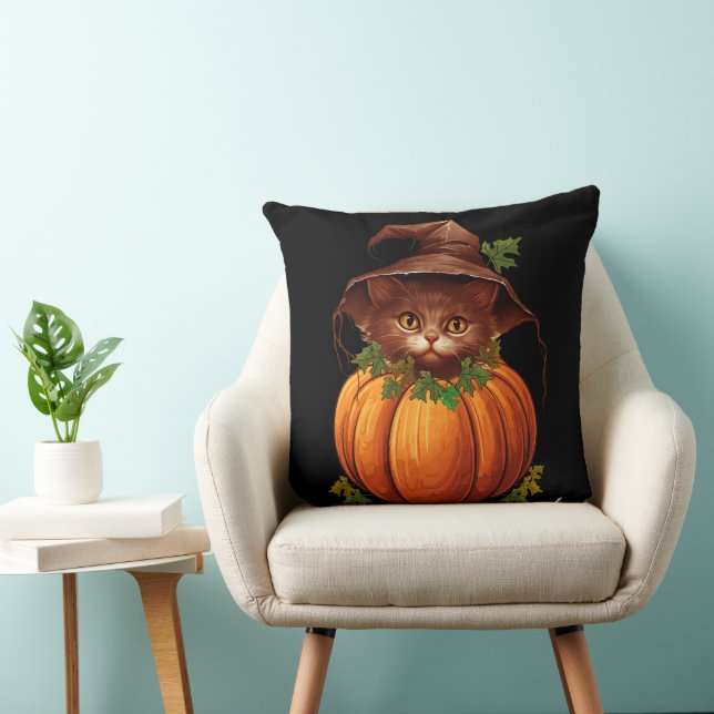 COUSSIN CHAT DRÔLE CITROUILLE MIGNON (Chaise)