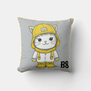 Coussin Chat drôle dans les bottes de pluie - Humour de ch