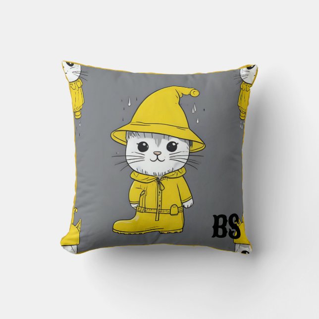 Coussin Chat drôle dans les bottes de pluie - Humour de ch (Recto)