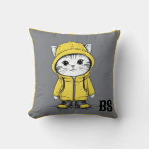 Coussin Chat drôle dans les bottes de pluie - Humour de ch