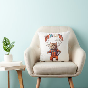 Coussin Chat drôle de parachutisme