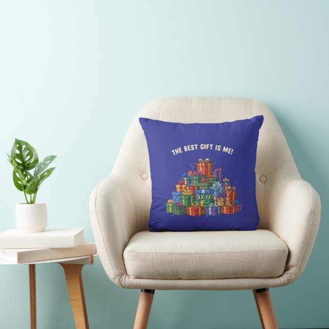 Coussin Chat Drôle "Le Meilleur Cadeau C'est Moi" Surprise (Chaise)