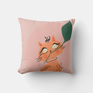 Coussin Chat drôle plante feuille dessin animé