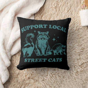 Coussin Chat Drôle Vintage Raton laveur Opossum Mouffette