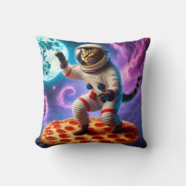 Coussin Chat Drôle Voler Une Pizza Astronaut Kitty Space (Recto)
