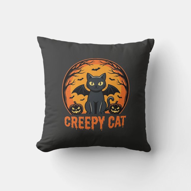 Coussin Chat effrayant Halloween Chauve-souris Lune Graphi (Recto)