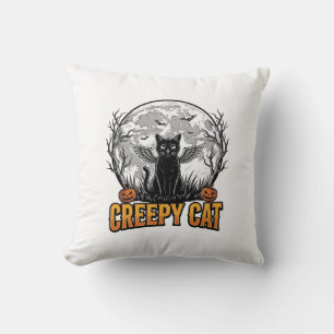 Coussin Chat effrayant Halloween Dessin de gravure vintage