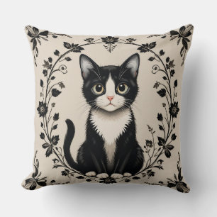 Coussin Chat élégant noir et blanc