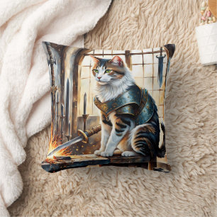 Coussin Chat en Armor entouré d'épées à l'aube