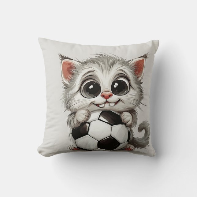 Coussin Chat en caricature mignonne tenant un ballon de fo (Recto)