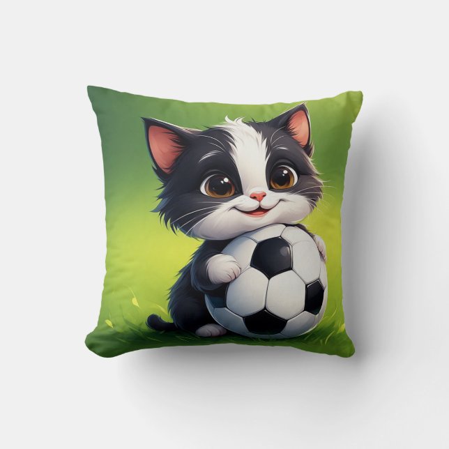 Coussin Chat en caricature mignonne tenant un ballon de fo (Recto)