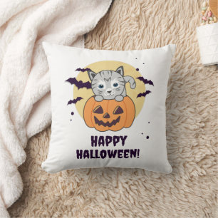 Coussin Chat En Citrouille Chats Doux Joyeux Halloween