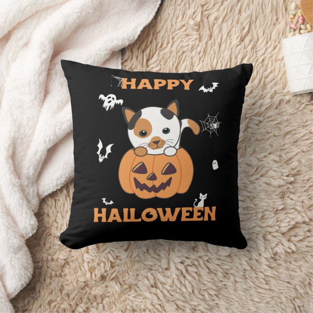 Coussin Chat En Citrouille Chats Doux Joyeux Halloween Thr (Couverture)