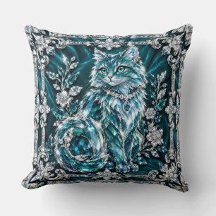 Coussin Chat en cristal de turquoise de luxe Cadre en ar