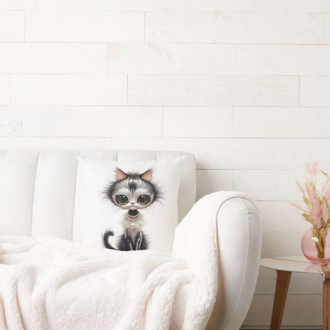 Coussin Chat En Dessin Avec Collier En Perle (Canapé)